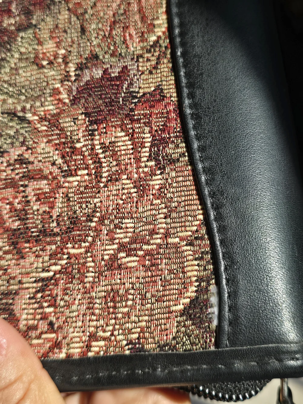 Black Leather Organizer with Floral Tapestry Panel